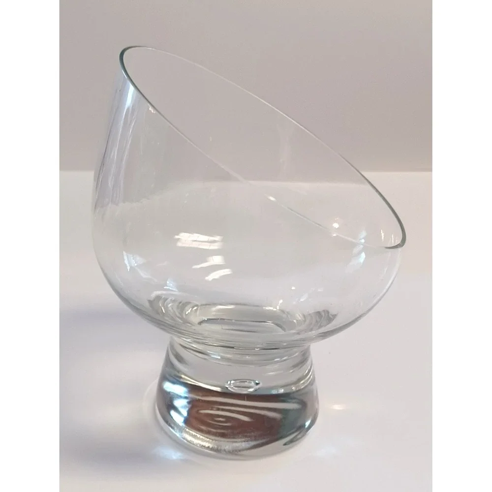 Vintage Kosta Boda Pippi Bubble Angled Tilted Snifter Clear Whiskey Brandy Glass